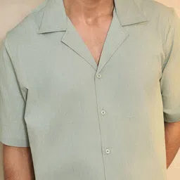 Uncluttered Closet Men Relaxed Fit Solid Cuban Collar Shirt image 3