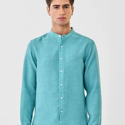 Snitch Men Solid Mandarin Collar Casual Shirt-image-1