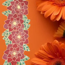 YWULY Red & Green Embroidered Beaded Dining TableRunner image 2