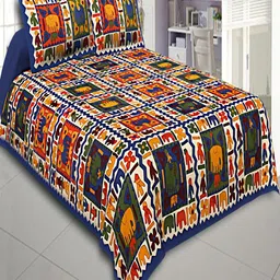 Myntra Elegant Homes Blue 180 TC Superfine Ethnic Motifs Cotton Queen Bedsheets-picture-27