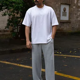 Powerlook Men Grey Melange Mid-Rise Baggy-Fit Track Pants With Drawstrings image 5