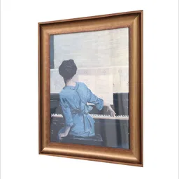 THE VINTAGE ARTISTRY Beige & Blue Vintage Female Pianist Canvas Painting Wall Art image 2