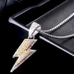 Ringzinnie Unisex Stainless Steel Artificial Stones Studded Thunder Pendant-picture-13