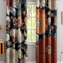 BFAM AUTUMN-BLOOM Red Floral Thermal Insulated Set of 2 Window Black Out Eyelet Curtains-image-6