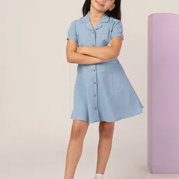 U.S. Polo Assn. Kids Girls Solid Embroidered Fit & Flare Dress-picture-33