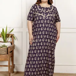 KALINI Women Plus Size Printed Pure Cotton Maxi Nightdress-picture-37