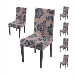 HOKIPO Set Of 6 Coffee Brown Printed Chair Covers-picture-13