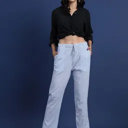 Taavi Women Striped Regular Fit Mid-Rise Cotton Trousers-image-33