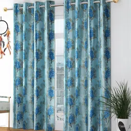 GEET CREATIONS Blue & Grey 2 Pieces Floral Room Darkening Long Door Curtain-image-85