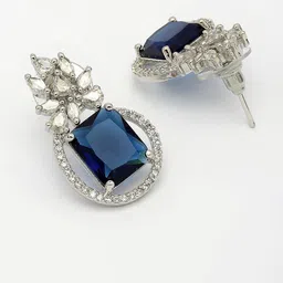 Sukkhi Rhodium-Plated Enamelled American Diamond Studded Paisley Shaped Studs image 2