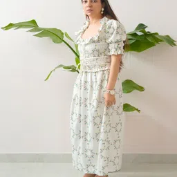 TBFO Floral Print Cowl Neck Puff Sleeve A-Line Maxi Dress image 4