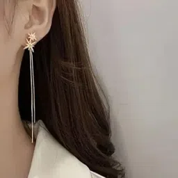 PolluxCraft Korean Gold Plated Stone Studded Contemporary Drop Earrings image 5