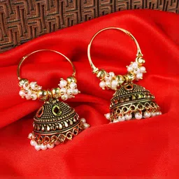 Floky Brass-Plated Artificial Beaded Dome Shaped Jhumkas-image-1