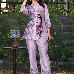 HERE&NOW Graphic Printed Silk Crepe Shirt With Trousers-picture-27