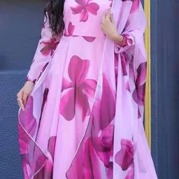 Jash Creation Women Floral Printed Fit and Flare Maxi Dress With Dupatta image 3