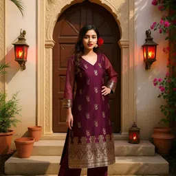 SZN Women Ethnic Motifs Woven Design Kurta with Palazzos & Dupatta image 2