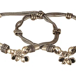 Saraf RS Jewellery Payal Pack Of 2 Rhodium-Plated Artificial Beads Beaded Anklets image 2