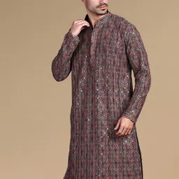 here&now x sanwara Sanwara Men Geometric Embroidered Sequinned Kurta-picture-24