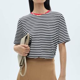 MANGO Striped Monochrome Pure Cotton T-shirt-picture-14