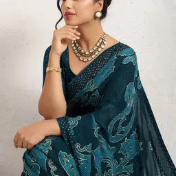 100 Dreams Ethnic Motifs Printed Embellished Sequinned Pure Georgette Saree image 4