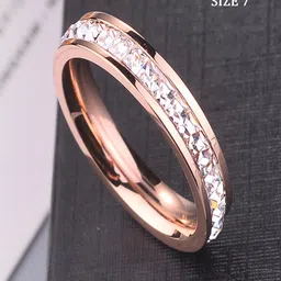TEULRIP Rose Gold-Plated Cubic Zirconia-Studded Anti Tarnish Finger Ring image 3