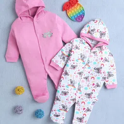 BUMZEE Pack of 2 Girls Printed Hooded Sleepsuit-picture-25
