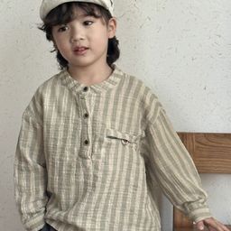 LULU & SKY Striped Mandarin Collar Cotton Shirt Style Top-picture-30