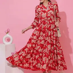 Honky Tonky Women Ethnic Motifs Printed V-Neck Tiered Fit & Flare Midi Dress-picture-36