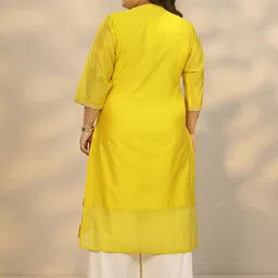 EXTRA LOVE BY LIBAS Plus Size Embellished Yoke Design Mirror Work Silk A-Line Kurta image 5