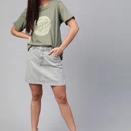 roadster Women Typography Round Neck Pure Cotton Dark Green T-Shirt image 4