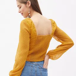 harpa Casual Puff Sleeves Solid Women Yellow Top image 2