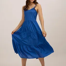 Outzidr Women Solid Fit & Flare Knee Length Dress-image-3