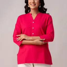 SwagSanskriti Mandarin Collar Cotton Chiffon Top-picture-17