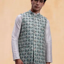 Jompers Woven Design Mandarin Collar Nehru Jacket-picture-19