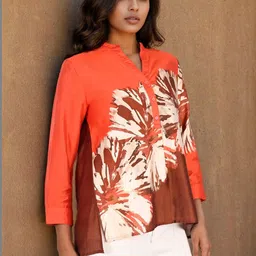 Dora Dori Print Mandarin Collar Top image 3