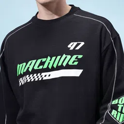 glitchez Contrast Stitch Typography Printed Sweatshirt with Inner Terry image 2