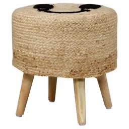 Shadowkart Brown & Black Braided Wooden Ottomans image 2