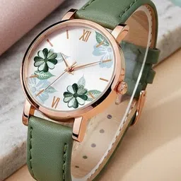 Moover Women Embellished Dial & Leather Bracelet Style Straps Analogue Automatic Watch FLWRltr-GREEN-j1-picture-53