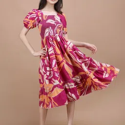 Pinly Girls Pink Floral Printed Fit & Flare Dress-picture-35