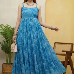 CORSICA Tie and Dye Print Georgette Fit & Flare Maxi Dress image 4