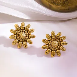 Rubans 22K Gold-Plated Floral Embossed Necklace Set with Golden Beaded Design image 3