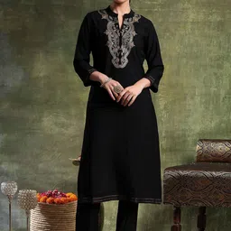 Nayam By Lakshita Women Ethnic Motifs Embroidered Thread Work Straight Kurta with Trousers-image-96