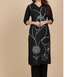 Fabinn Women Floral Printed Regular Pure Cotton Kurta with Palazzos & With Dupatta image 3