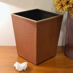 casagold Tan Brown Small Square Classic PU Leather Dustbin I Wastebasket, Garbage Container Bin-picture-29