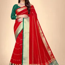 Abhilasha Striped Zari Organza Kanjeevaram Saree-image-36
