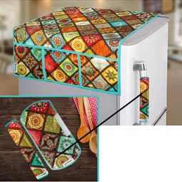 E-Retailer 3-Pcs Blue & Off White Printed Refrigerator Covers image 4