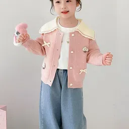 LULU & SKY Girls Peter Pan Collar Cardigan With Applique Detail image 3