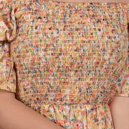 La Aimee Floral Printed Off-Shoulder Smocked Fit & Flare Midi Dress image 4