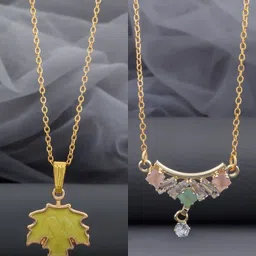 Birado Jewellery Set Of 2 Steel Gold-Plated Artificial Stones Studded Minimal Necklaces-picture-15