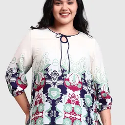 Sztori Floral Women Ethnic Print Tie-Up Neck Ethnic Top-image-6